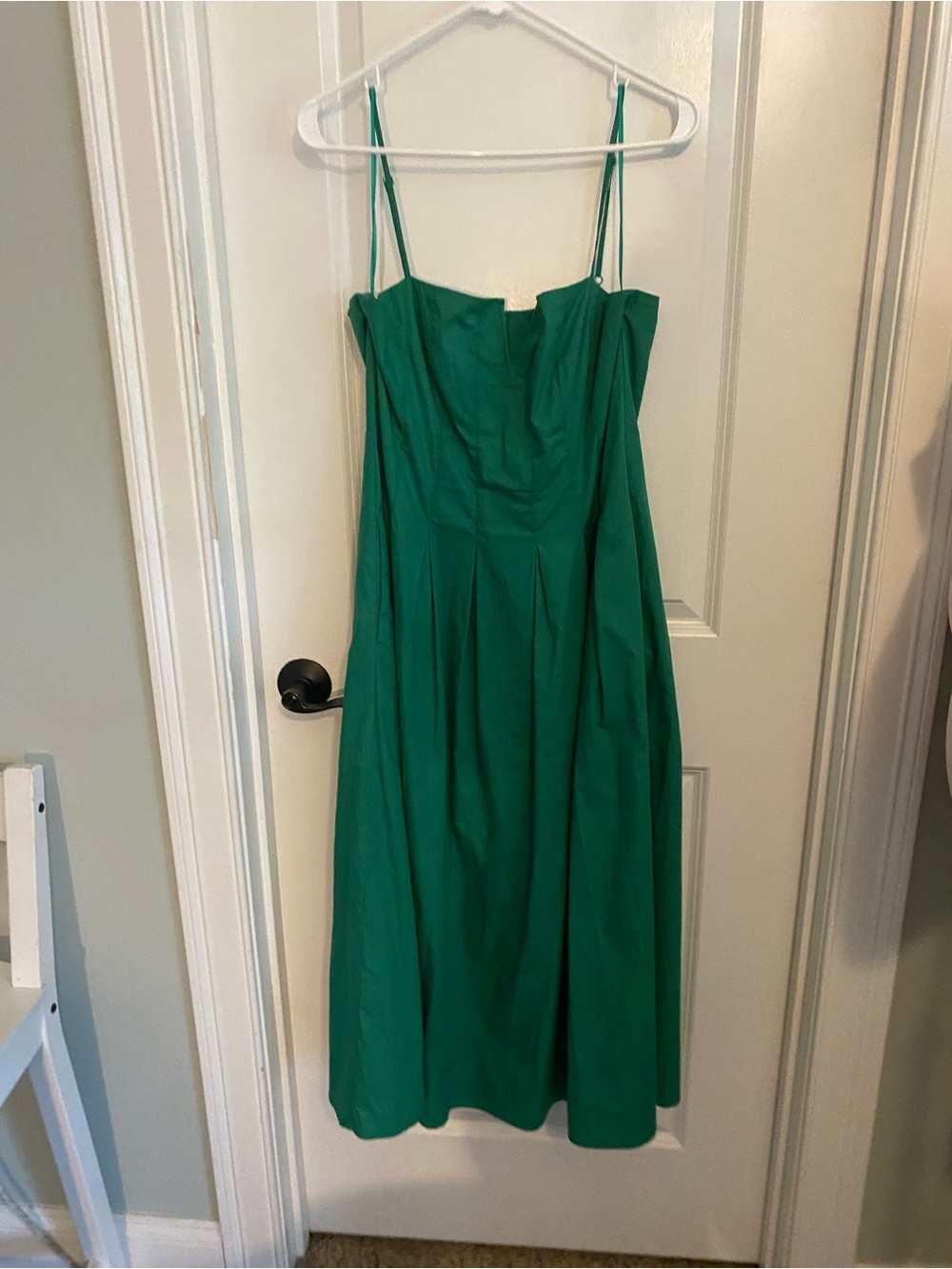 Badgley Mischka Emerald Green Midi Dress with Spaghetti Straps